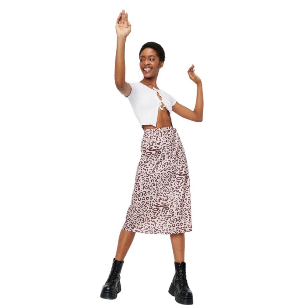 Nasty Gal Satin Animal Print High Waisted Midi Skirt